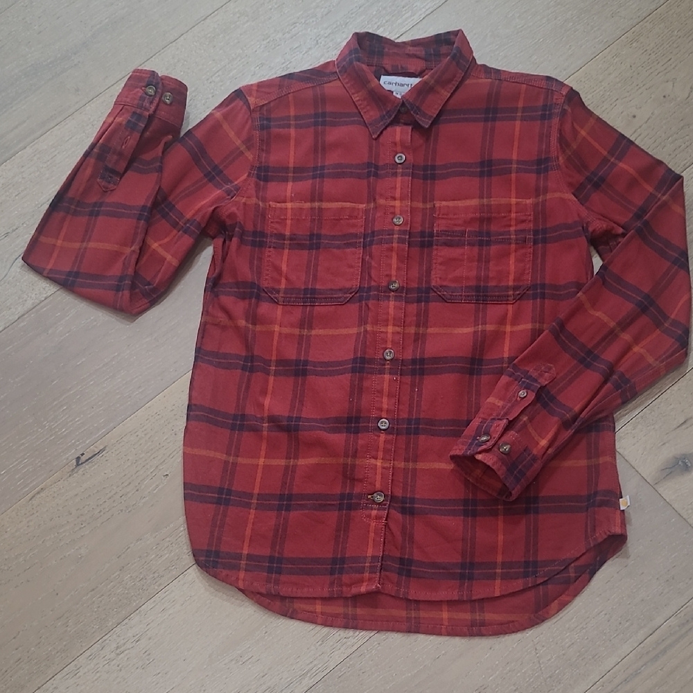 Carhartt Flannel Shirt Women's sz M Red/Black Long Sleeve Button Up Shirt